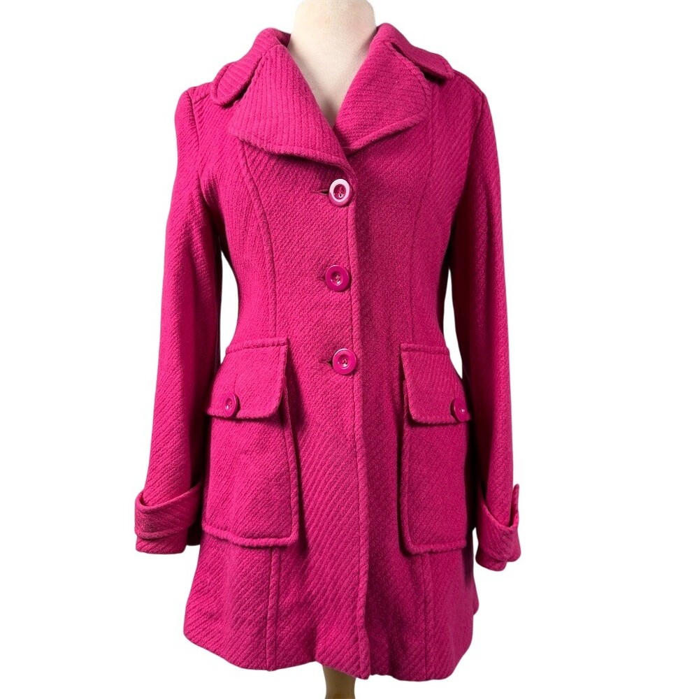 Vintage Y2K Coffee Shop Coat Womens Wool Blend Size L Bright Pink